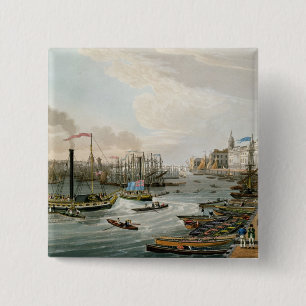 A View of London Bridge and the Custom House 15 Cm Square Badge