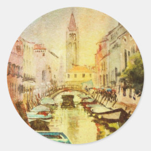 A View Of The Canal With Boats And Buildings Classic Round Sticker