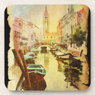 A View Of The Canal With Boats And Buildings Coaster