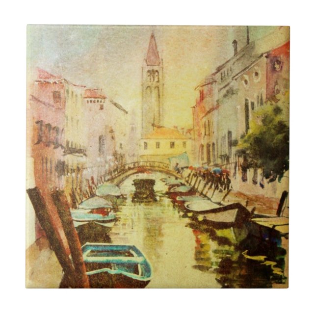 A View Of The Canal With Boats And Buildings Tile (Front)