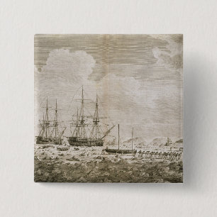 A View of the 'Racehorse' and 'Carcass', August 7t 15 Cm Square Badge