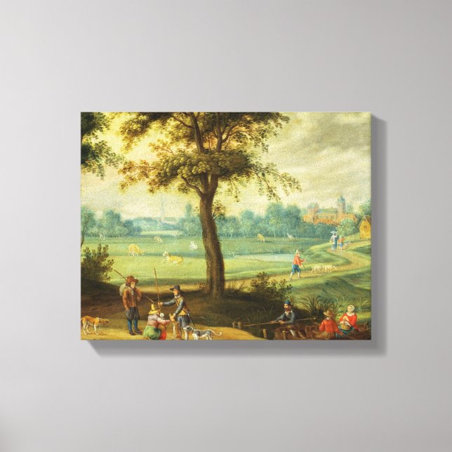 A Village Landscape by a River Canvas Print (Front)