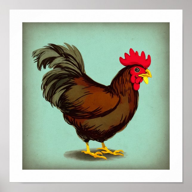 A Vintage Brown Rooster Poster (Front)