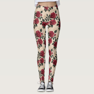 A Vintage Crimson Roses Leggings
