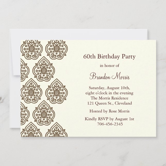 A Vintage Damask Birthday Invitation (Front)