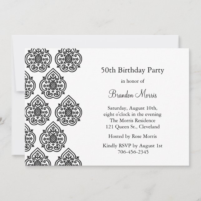 A Vintage Damask Birthday Invitation (Front)