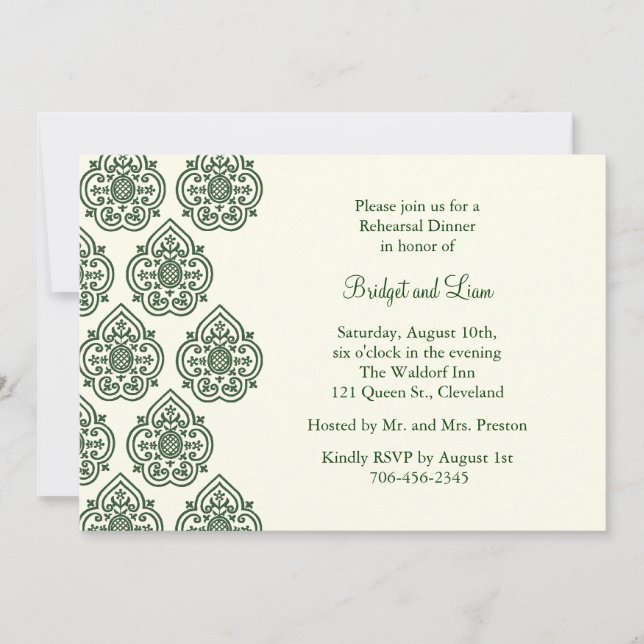 A Vintage Damask Rehearsal Dinner Invitation (Front)