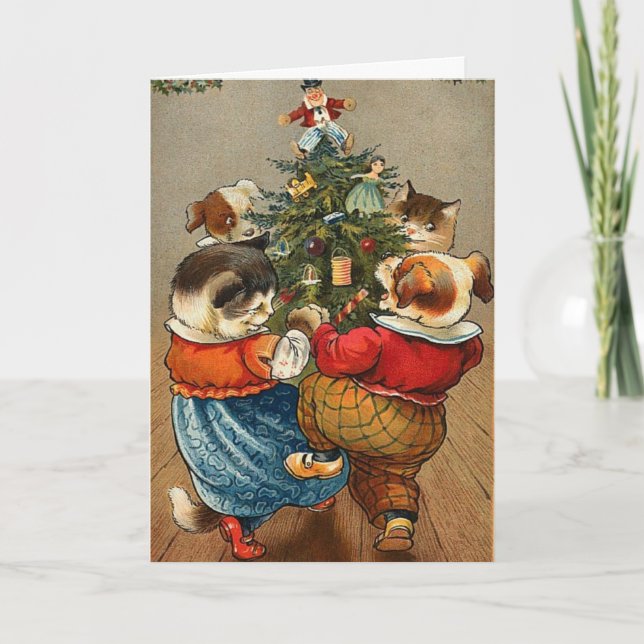 A Vintage Dog and Cat Christmas card (Front)