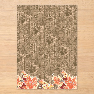 A vintage floral pattern with intricate brown desi acrylic invitations
