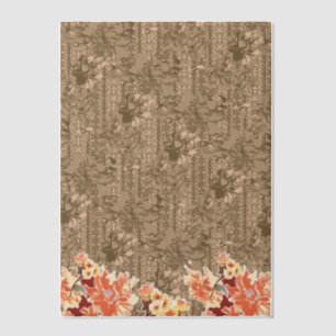 A vintage floral pattern with intricate brown desi vellum invitations