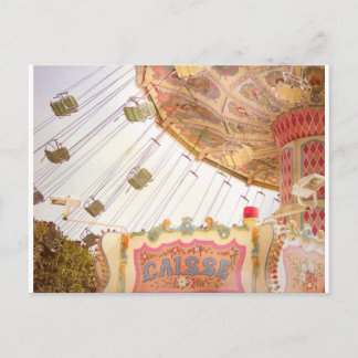 A vintage merry-go-round in Paris on postcard