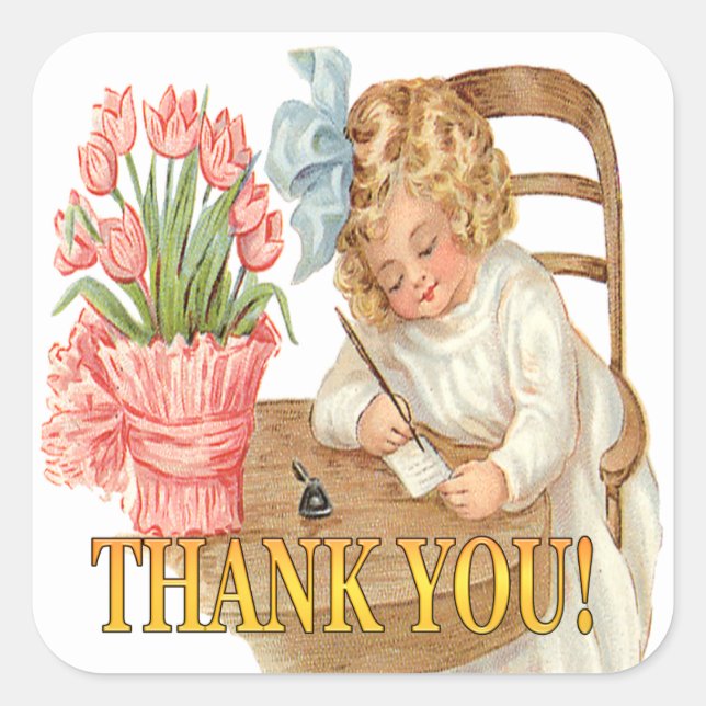 A Vintage Thank You Note Square Sticker (Front)