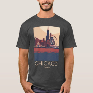A Vintage Travel Illustration of Chicago Illinois  T-Shirt