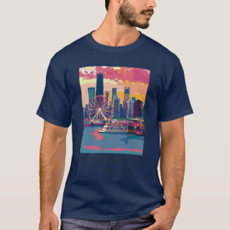 A Vintage Travel Illustration of Chicago Illinois  T-Shirt
