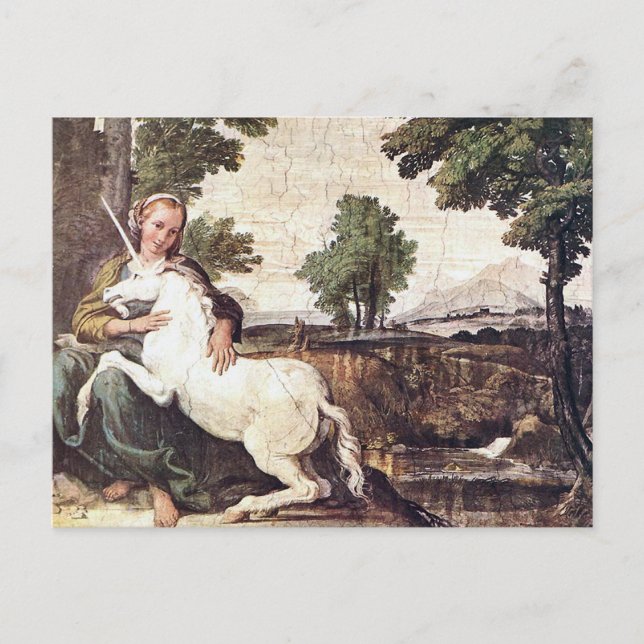 A Virgin with a Unicorn by Domenico Zampieri Postcard (Front)