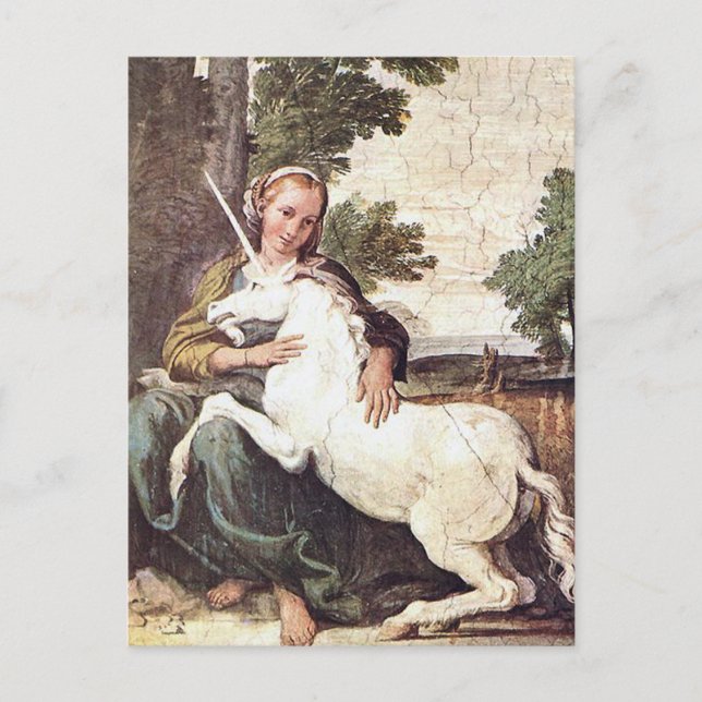 A Virgin with a Unicorn by Domenico Zampieri Postcard (Front)