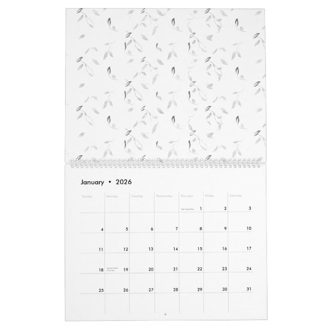 A visually appealing arrangement of white and grey calendar (Jan 2026)