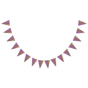 A visually appealing purple and gold design, enclo bunting