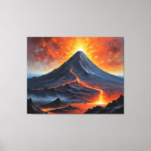 a volcano with lava coming out of the mountain canvas print