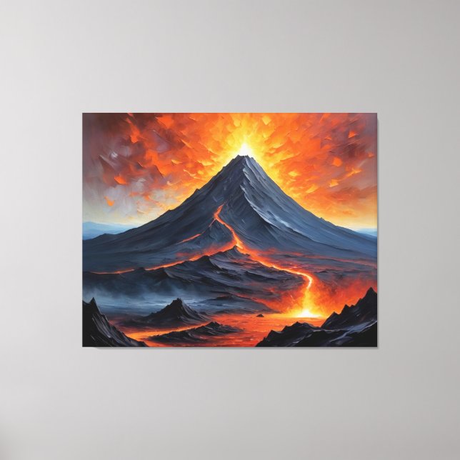 a volcano with lava coming out of the mountain canvas print (Front)