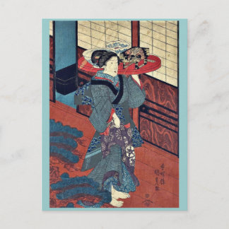A waitress carrying a tray by Utagawa,Kunisada Postcard