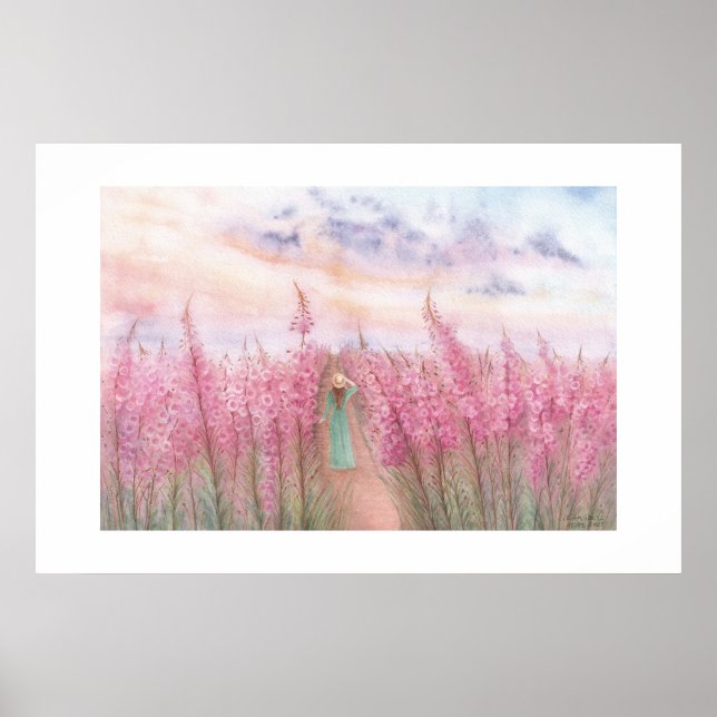 A Walk In A Pink Flower Field Poster (Front)