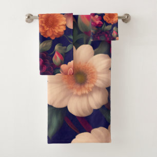 A wallpaper with a floral pattern bath towel set