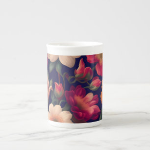 A wallpaper with a floral pattern  bone china mug