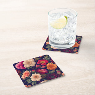 A wallpaper with a floral pattern square paper coaster