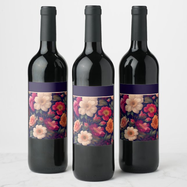 A wallpaper with a floral pattern  wine label (Bottles)