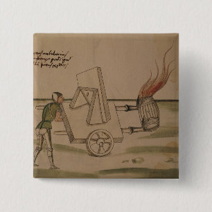 A War Machine, illustration from 'De Machinis' 15 Cm Square Badge