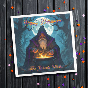 A Warlock Brewing up a Halloween Party Napkin