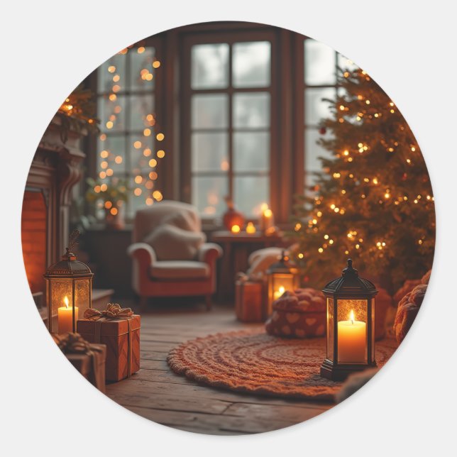 a warm Christmas Classic Round Sticker (Front)