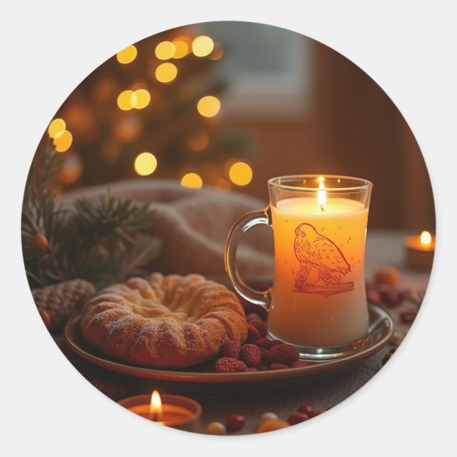 a warm Christmas Classic Round Sticker (Front)
