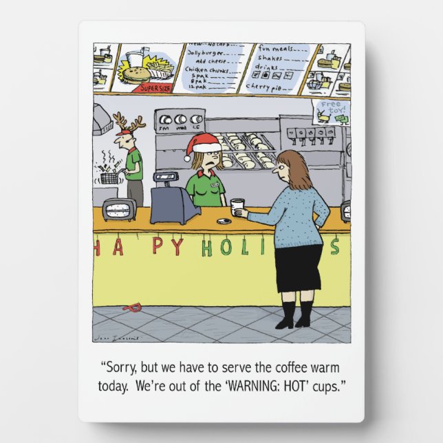 A Warm Coffee Christmas - Funny Holiday Cartoon Plaque (Front)