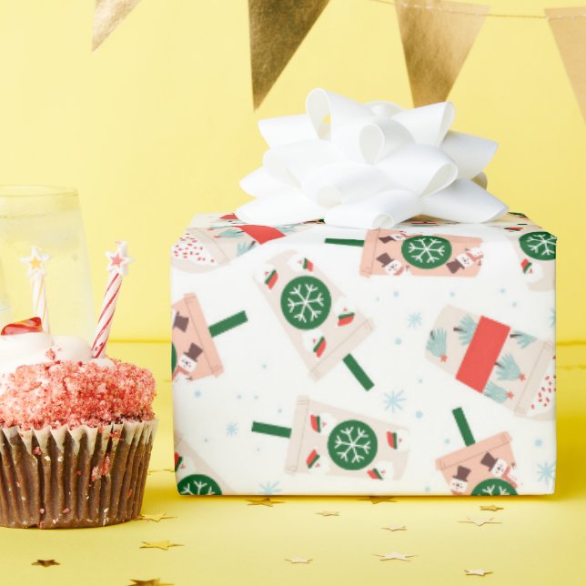 A warm drink pattern full of winter vibes wrapping paper (Birthday Party)
