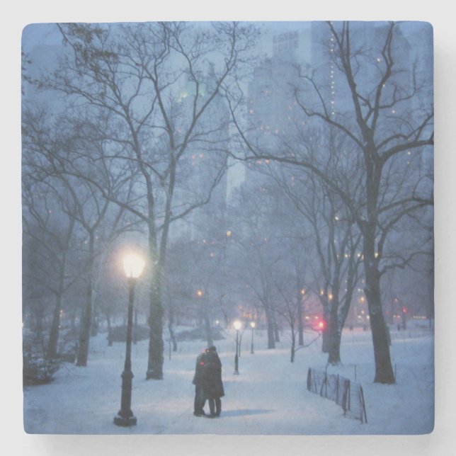 A Warm Kiss On A Cold Night Stone Coaster (Front)