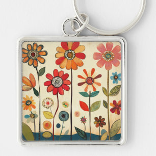 A Warm Terracotta Zinnia Patch Key Ring