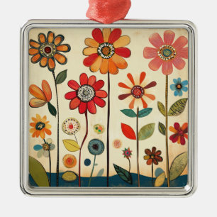 A Warm Terracotta Zinnia Patch Metal Tree Decoration