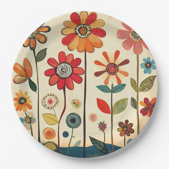 A Warm Terracotta Zinnia Patch Paper Plate (Front)