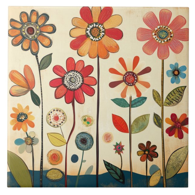 A Warm Terracotta Zinnia Patch Tile (Front)