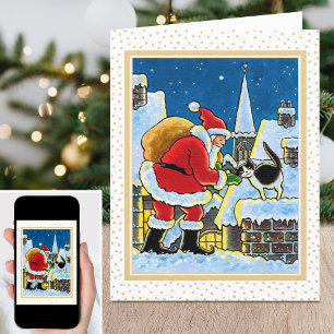 A Warm Welcome Santa Cat Christmas Notecard