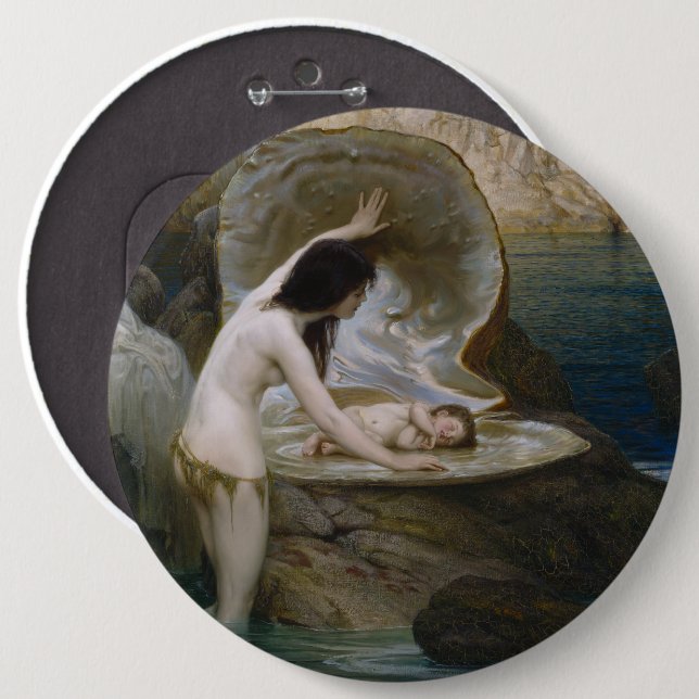 A Water Baby Found in Seashell by Bikini Nymph 6 Cm Round Badge (Front & Back)