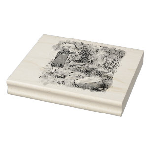 a water color illustration of a woman walking alon rubber stamp