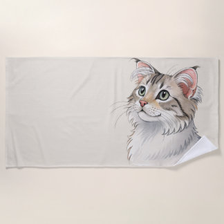 A watercolor American Curl, cat Beach Towel
