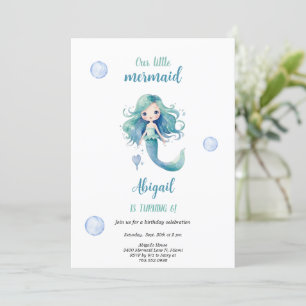 A watercolor blue mermaid  birthday invitation