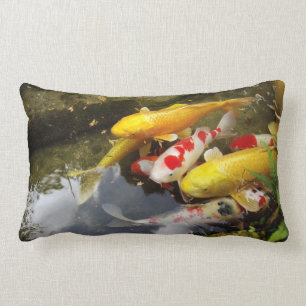 A waterway full of Japanese koi carps Lumbar Cushion