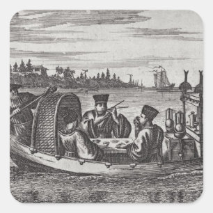 A Wealthy Mandarin Dining in a Boat, illustration Square Sticker