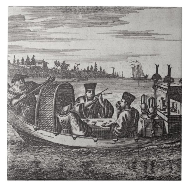 A Wealthy Mandarin Dining in a Boat, illustration Tile (Front)