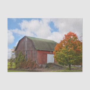 A Weathered Red Barn with a Twin Tree Tissue Paper